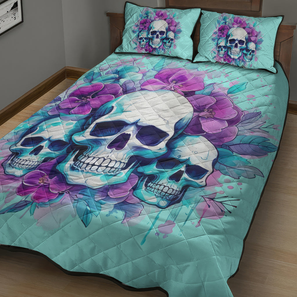 Flower Skull Angel Quilt Bed Set Stuck Between IDK IDC and IDGAF
