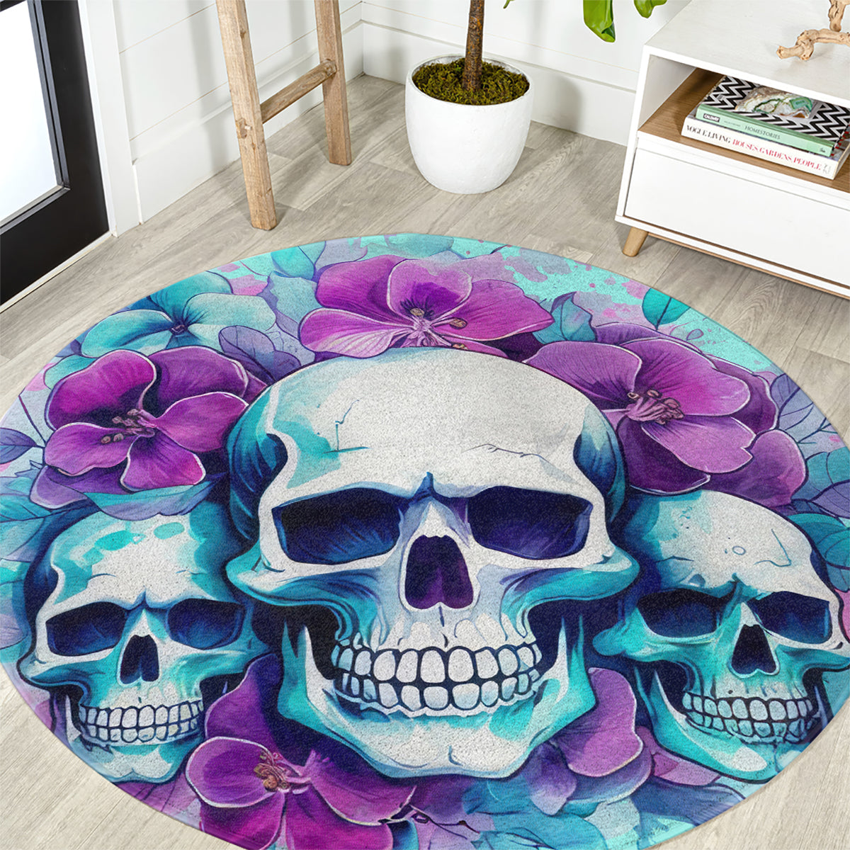 Flower Skull Angel Round Carpet Stuck Between IDK IDC and IDGAF