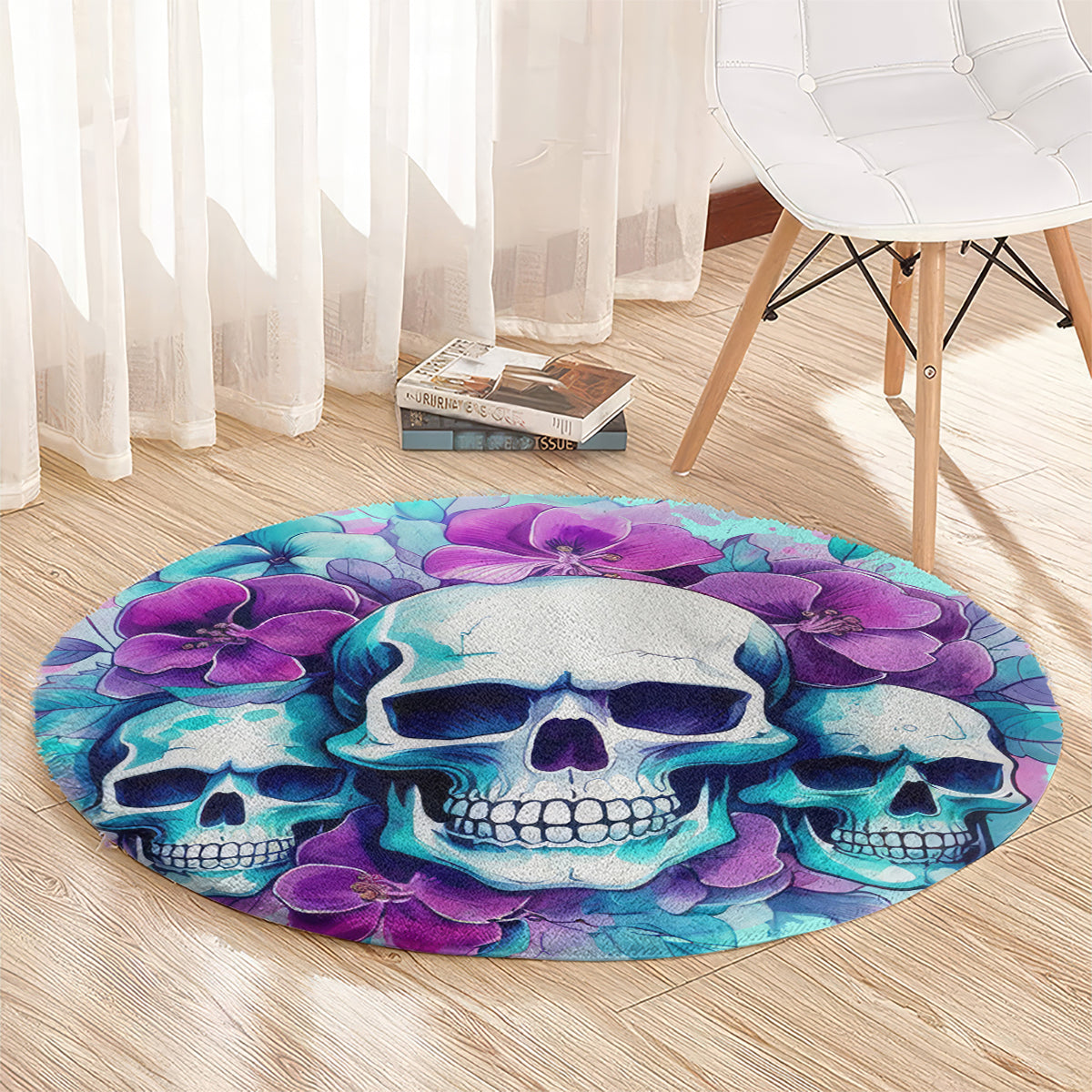 Flower Skull Angel Round Carpet Stuck Between IDK IDC and IDGAF