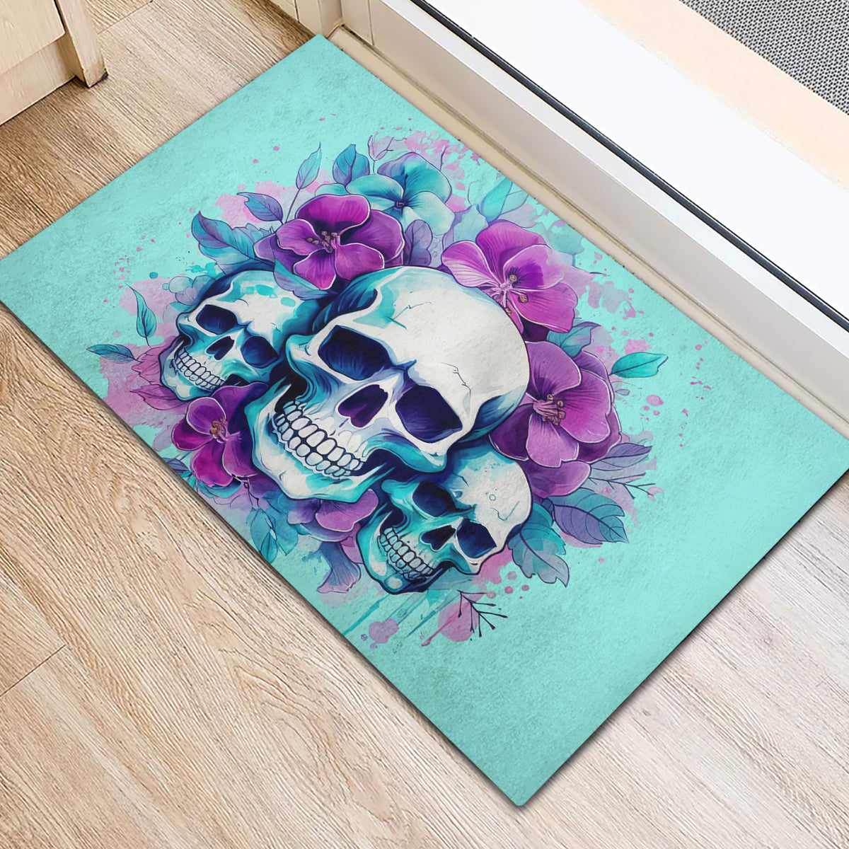 Flower Skull Angel Rubber Doormat Stuck Between IDK IDC and IDGAF