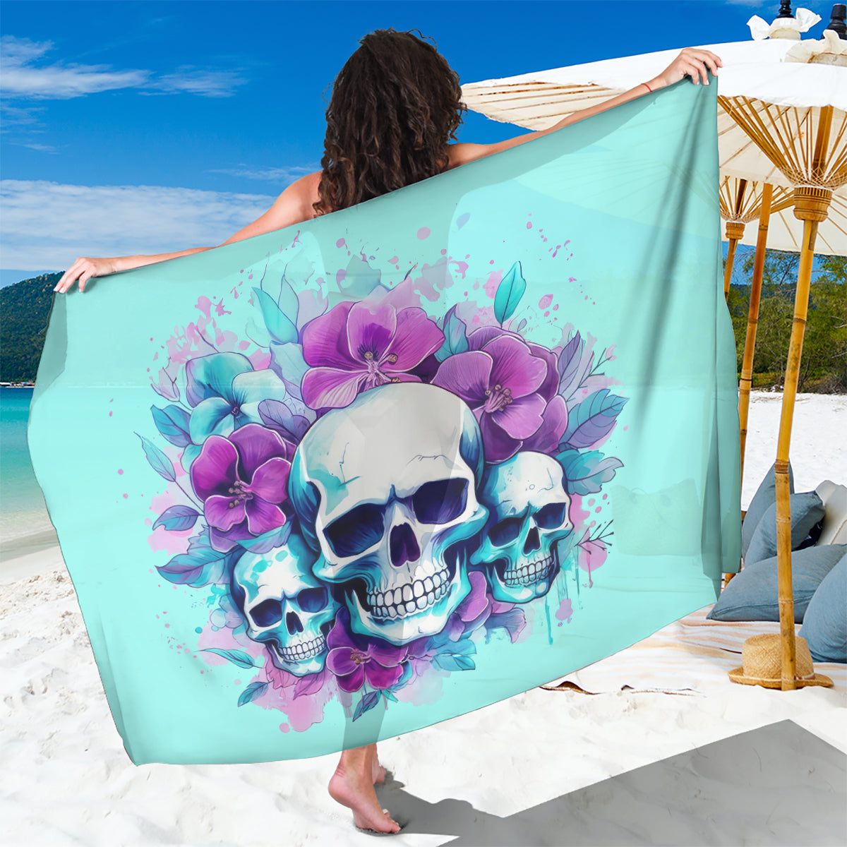 Flower Skull Angel Sarong Stuck Between IDK IDC and IDGAF