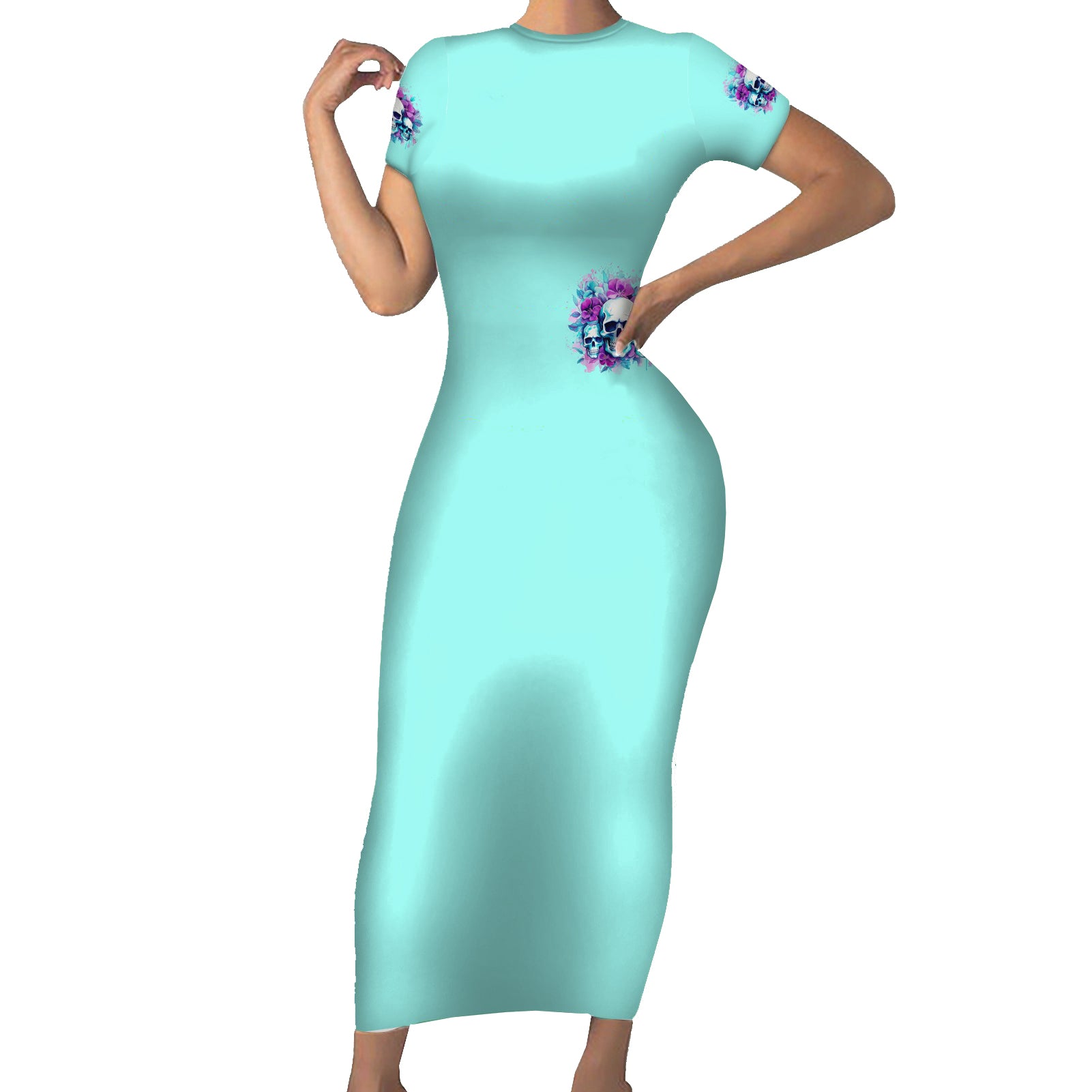 Flower Skull Angel Short Sleeve Bodycon Dress Stuck Between IDK IDC and IDGAF