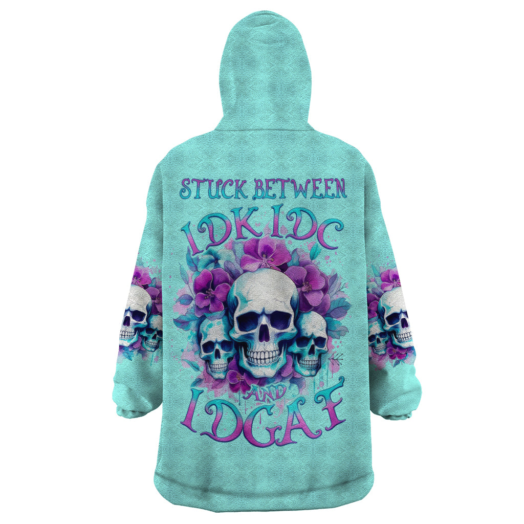 Flower Skull Angel Wearable Blanket Hoodie Stuck Between IDK IDC and IDGAF
