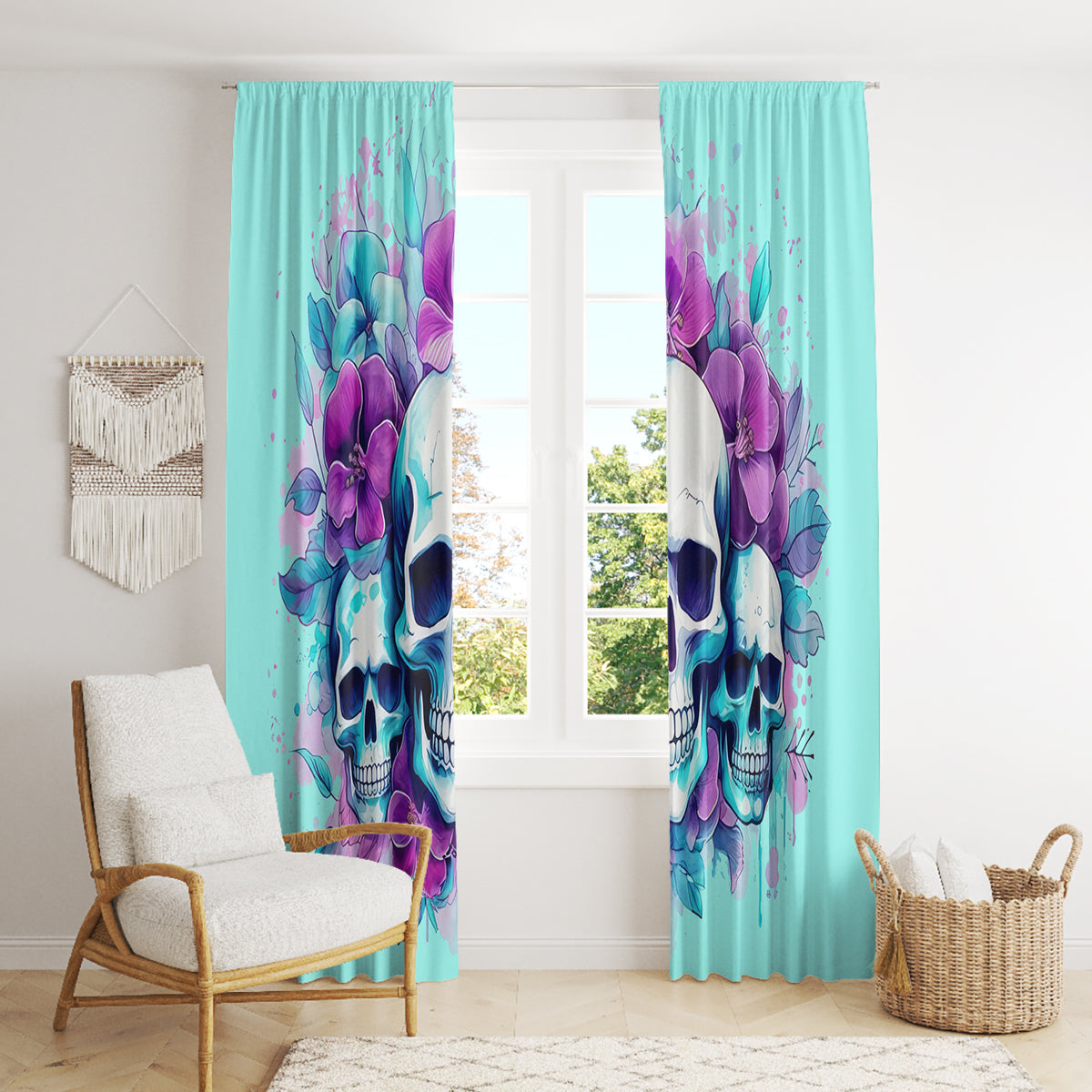 Flower Skull Angel Window Curtain Stuck Between IDK IDC and IDGAF