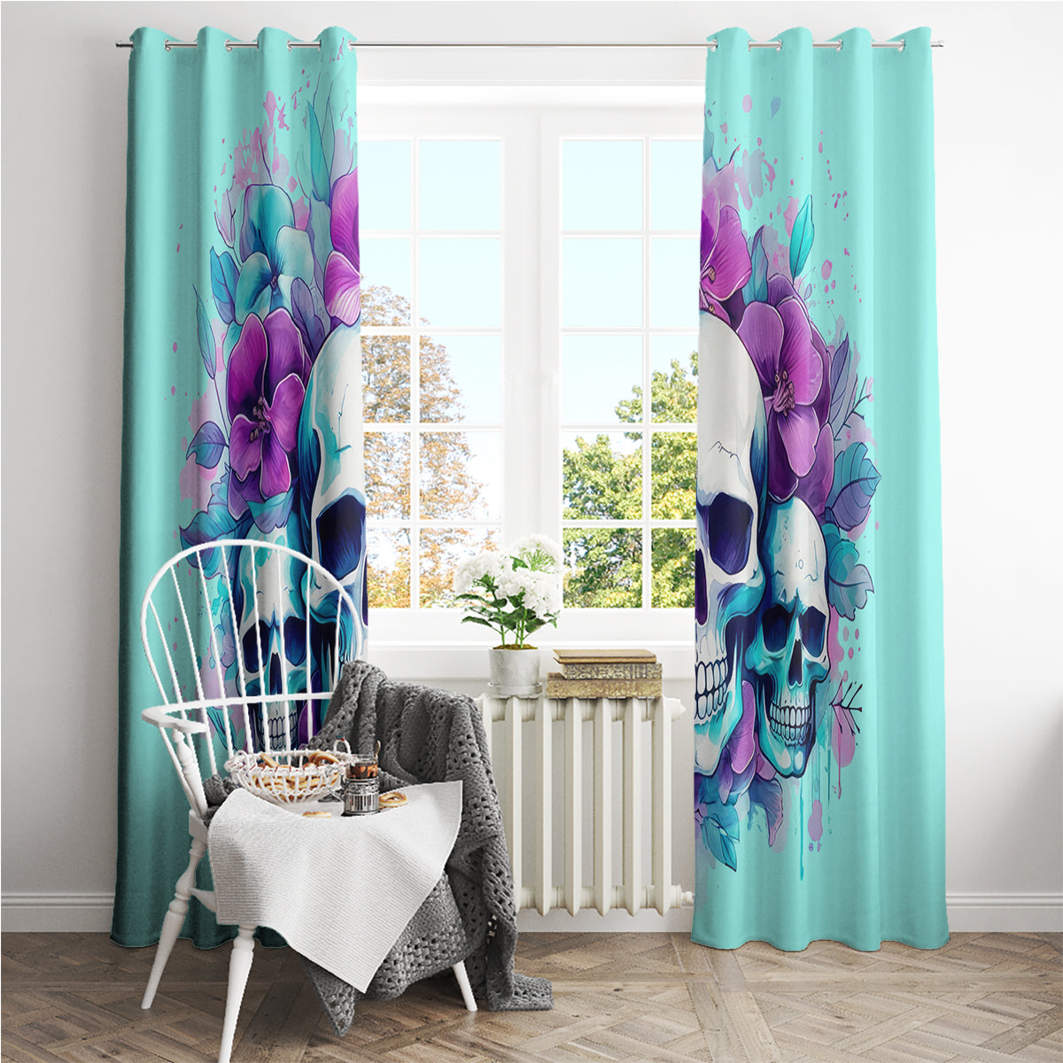 Flower Skull Angel Window Curtain Stuck Between IDK IDC and IDGAF