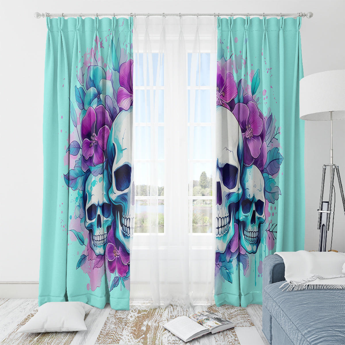 Flower Skull Angel Window Curtain Stuck Between IDK IDC and IDGAF