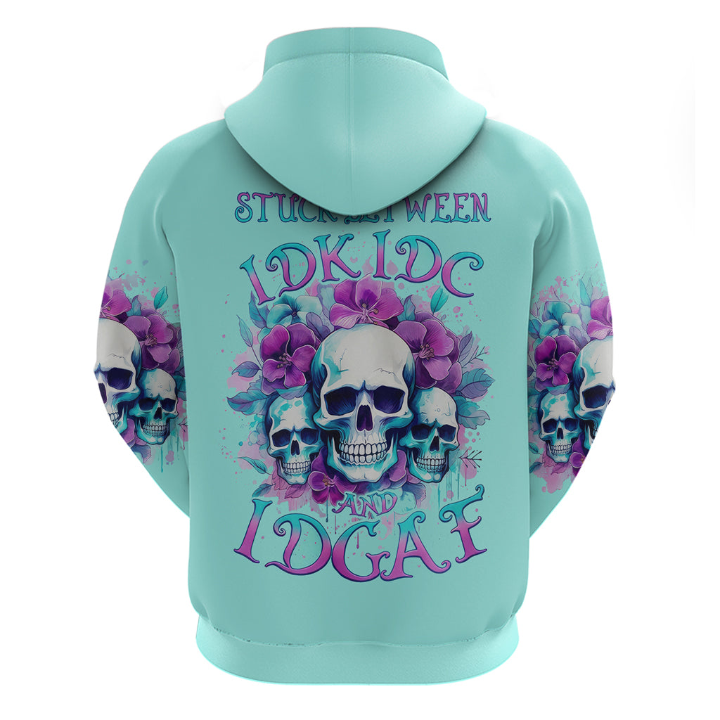 Flower Skull Angel Zip Hoodie Stuck Between IDK IDC and IDGAF