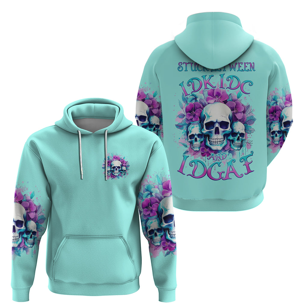 Flower Skull Angel Zip Hoodie Stuck Between IDK IDC and IDGAF
