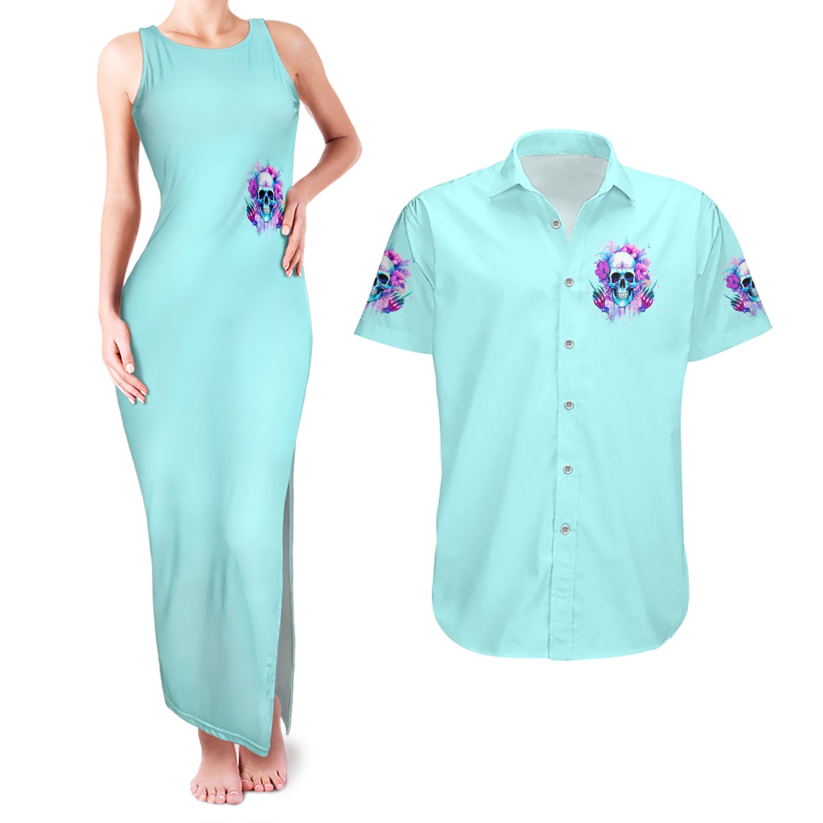 Flower Skull Angel Couples Matching Tank Maxi Dress and Hawaiian Shirt I'm A Bitch With A Flow Bullshit Tolerance