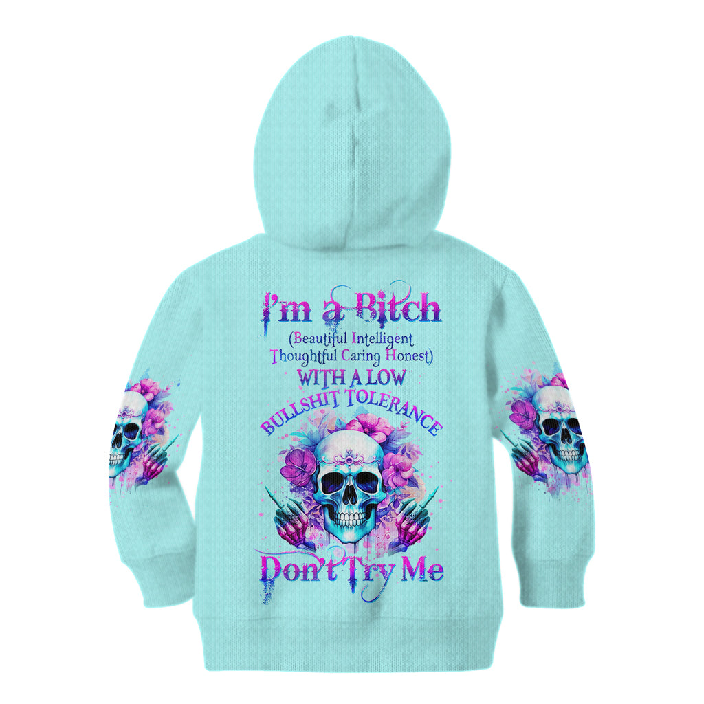 Flower Skull Angel Kid Hoodie I'm A Bitch With A Flow Bullshit Tolerance