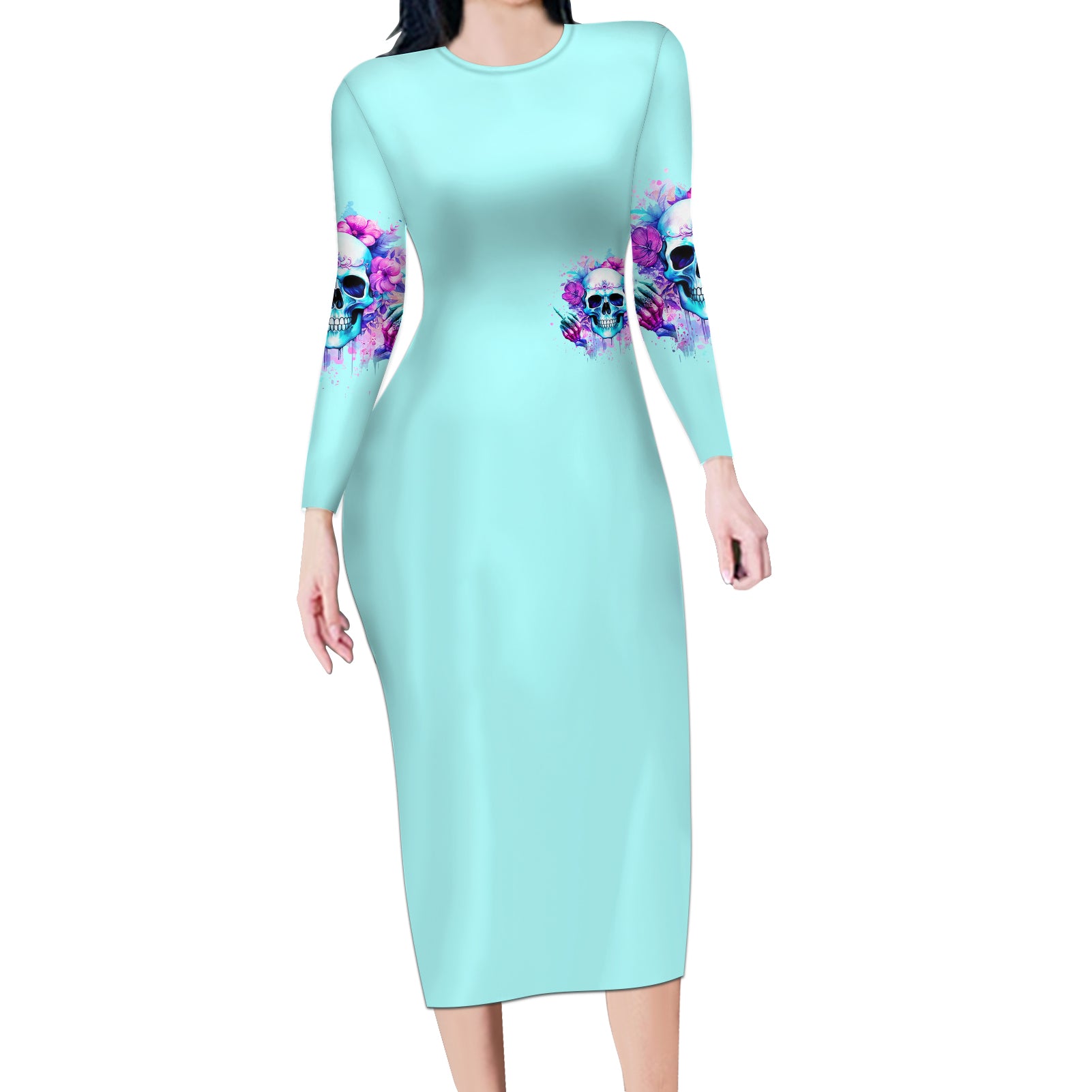 Flower Skull Angel Long Sleeve Bodycon Dress I'm A Bitch With A Flow Bullshit Tolerance