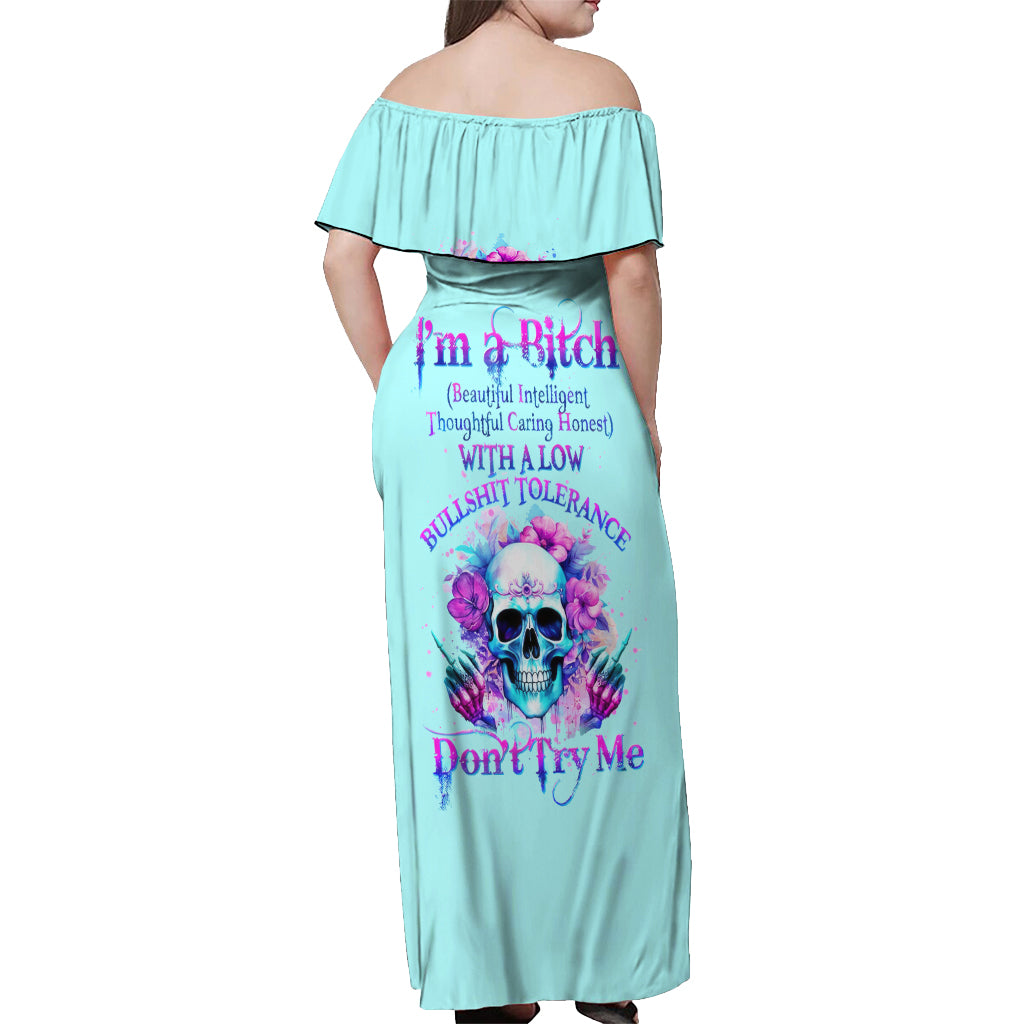 Flower Skull Angel Off Shoulder Maxi Dress I'm A Bitch With A Flow Bullshit Tolerance