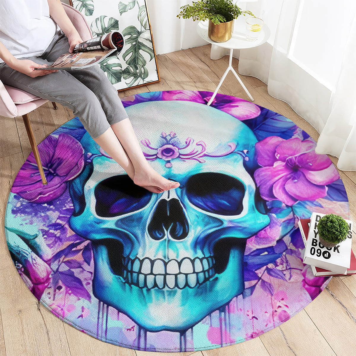 Flower Skull Angel Round Carpet I'm A Bitch With A Flow Bullshit Tolerance