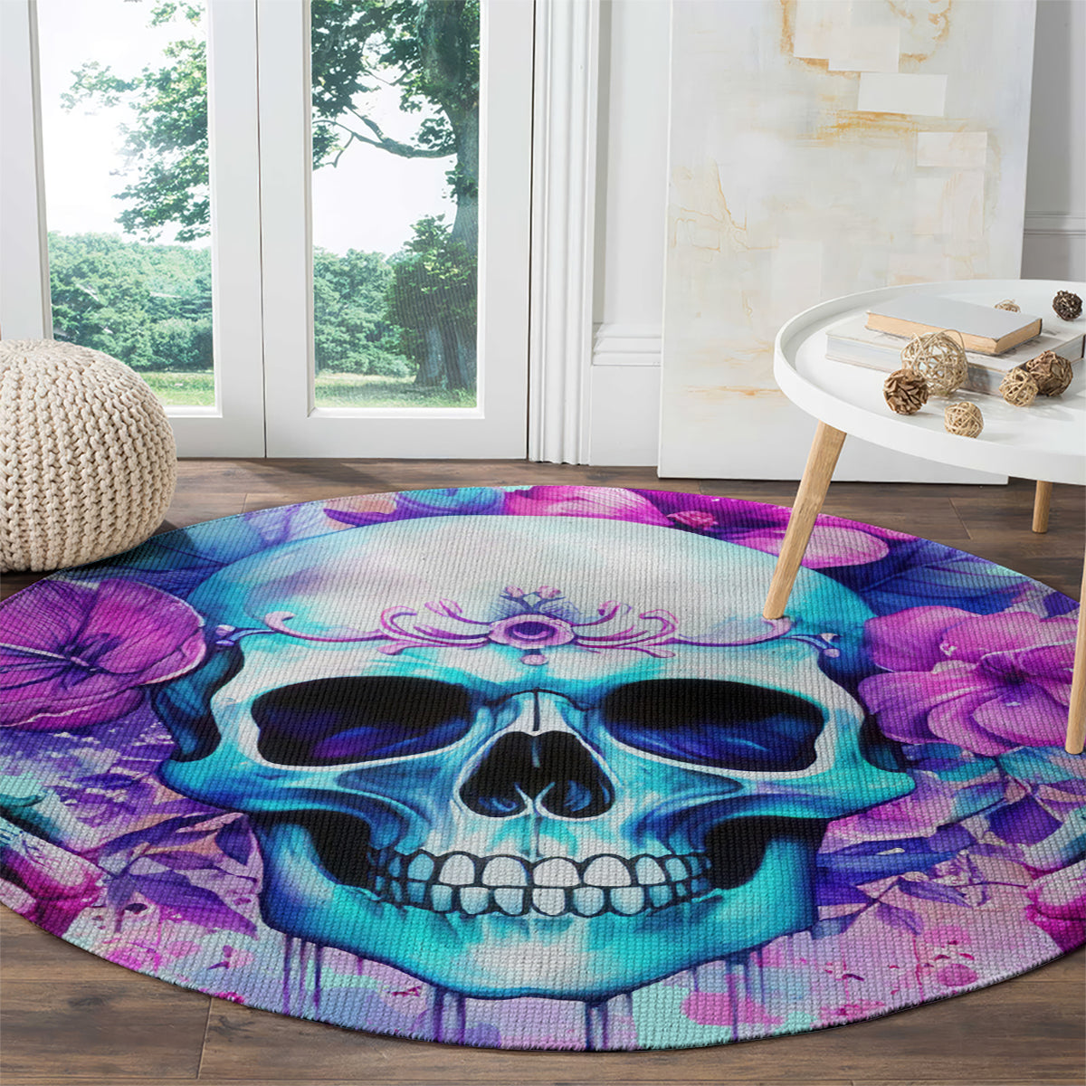 Flower Skull Angel Round Carpet I'm A Bitch With A Flow Bullshit Tolerance