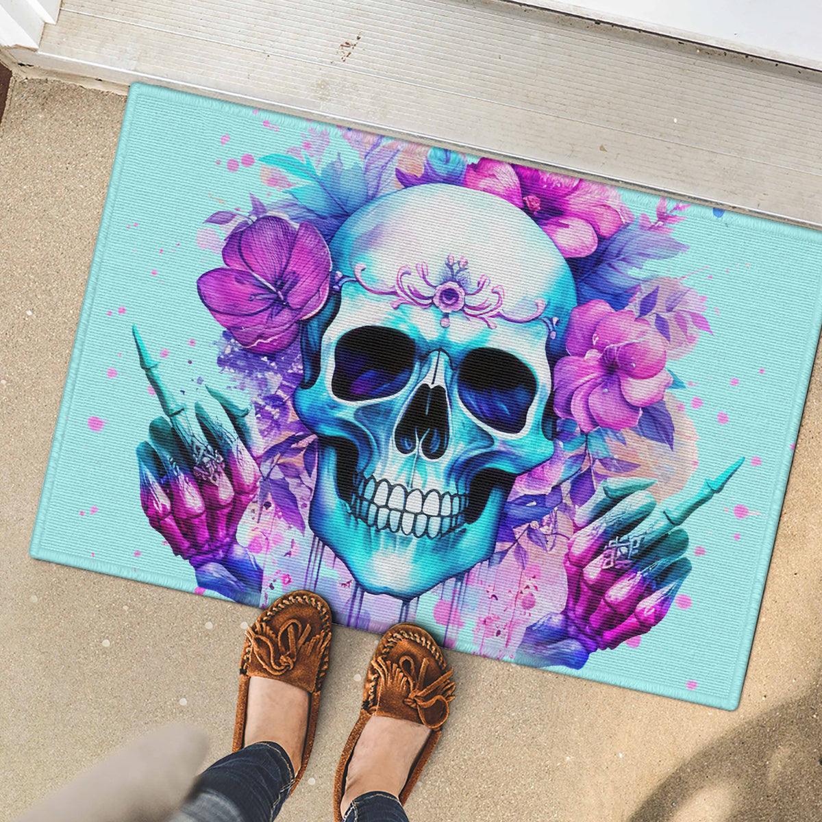 Flower Skull Angel Rubber Doormat I'm A Bitch With A Flow Bullshit Tolerance