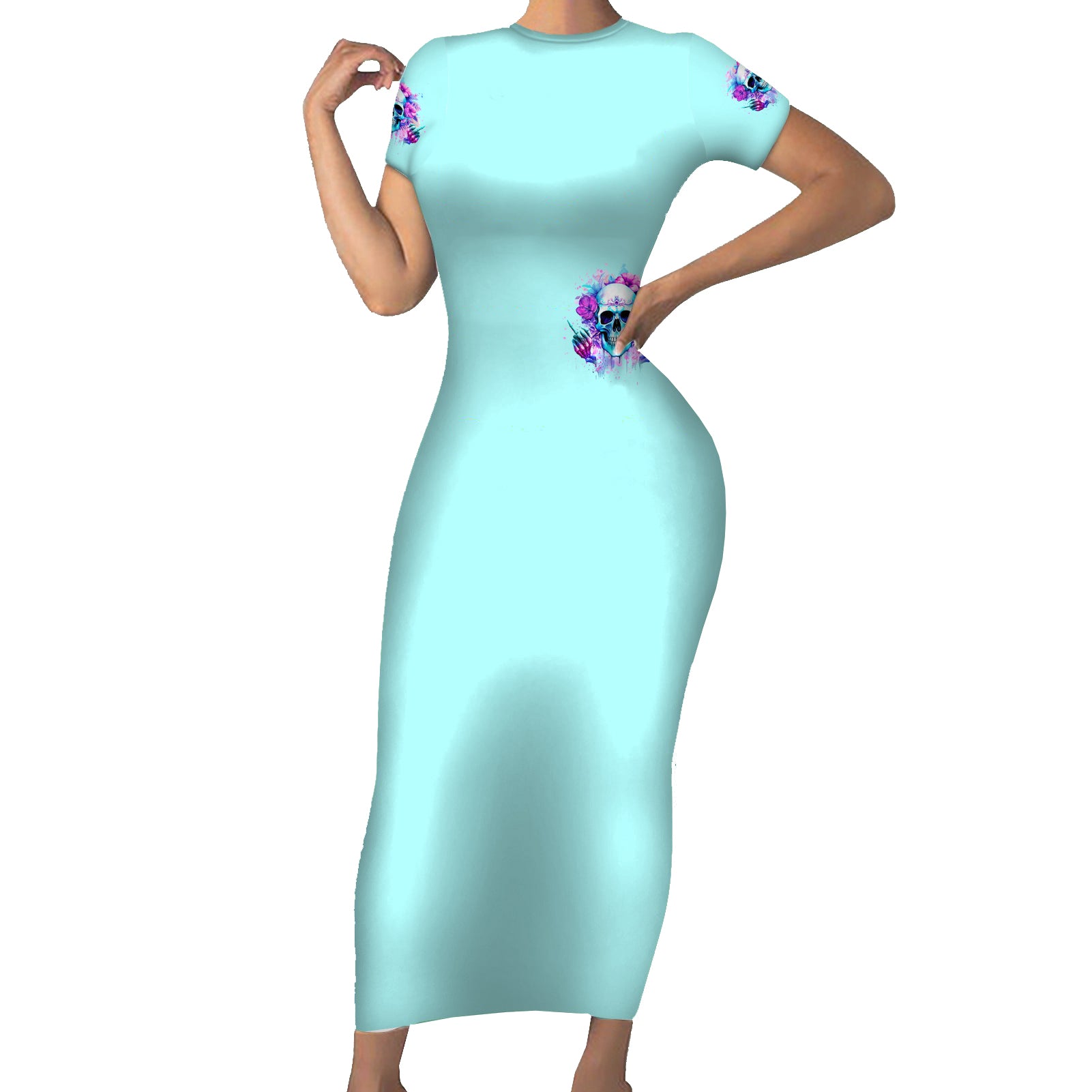 Flower Skull Angel Short Sleeve Bodycon Dress I'm A Bitch With A Flow Bullshit Tolerance