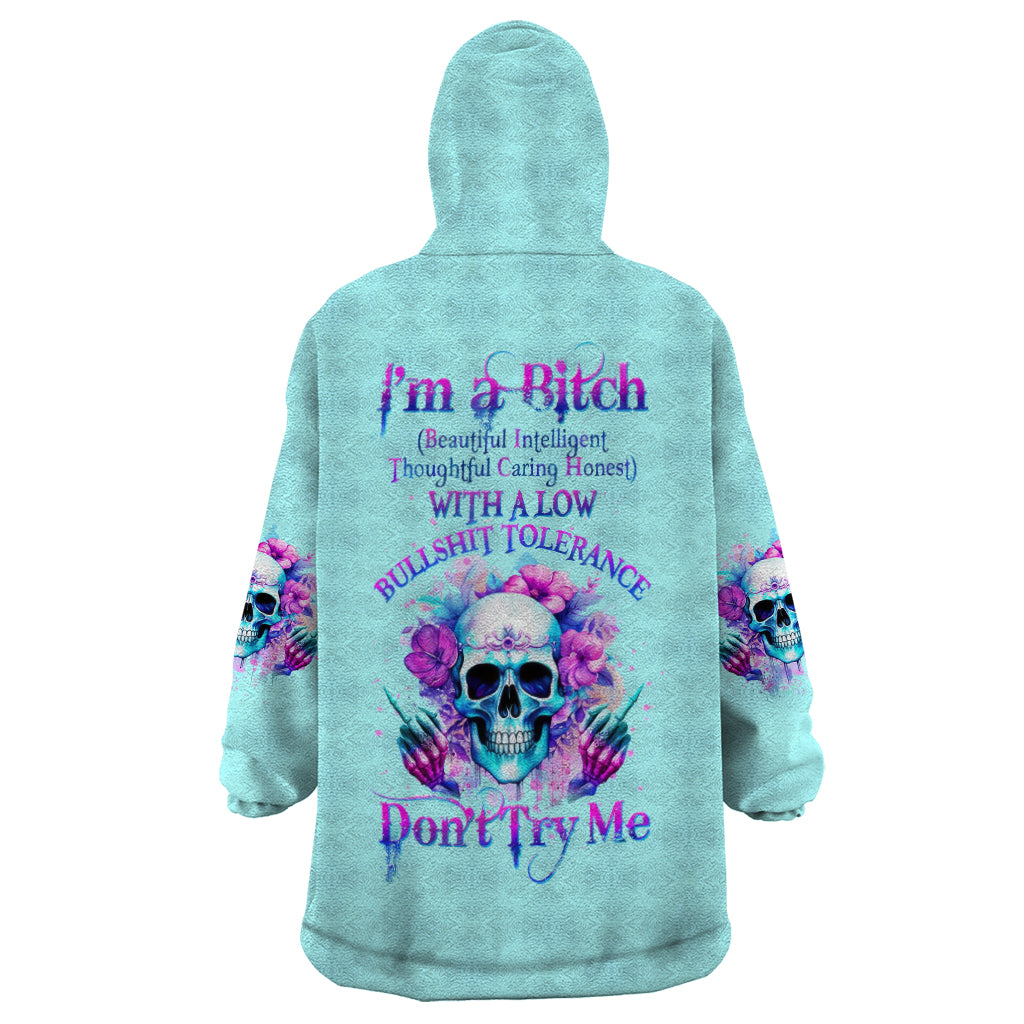 Flower Skull Angel Wearable Blanket Hoodie I'm A Bitch With A Flow Bullshit Tolerance