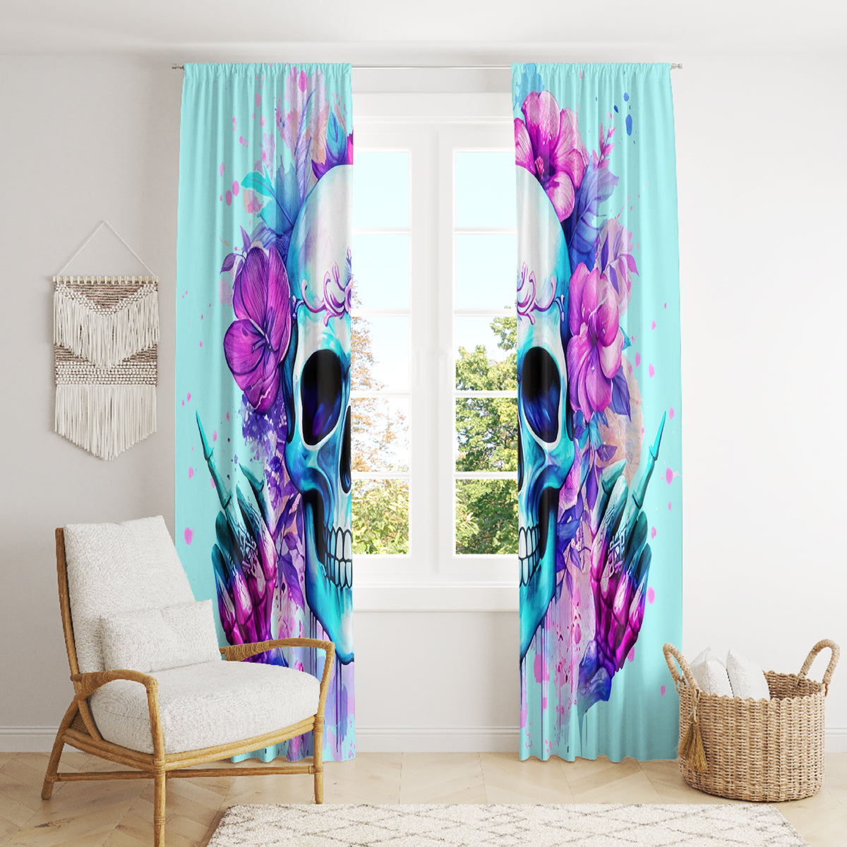 Flower Skull Angel Window Curtain I'm A Bitch With A Flow Bullshit Tolerance