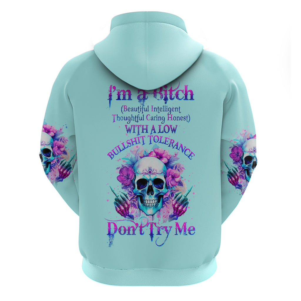 Flower Skull Angel Zip Hoodie I'm A Bitch With A Flow Bullshit Tolerance