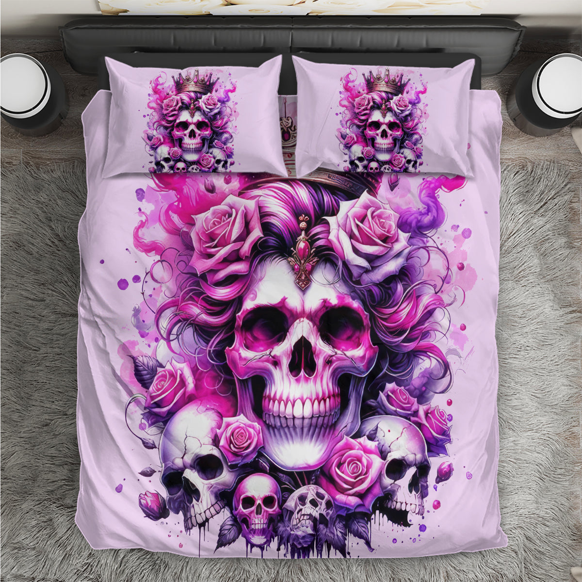 Rose Skull Bedding Set Bitch I'm The Fucking Queen