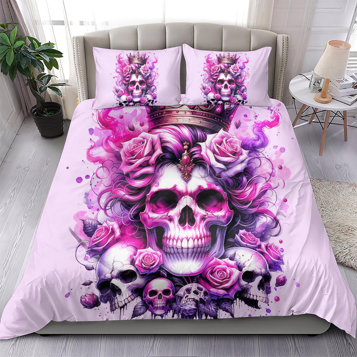 Rose Skull Bedding Set Bitch I'm The Fucking Queen