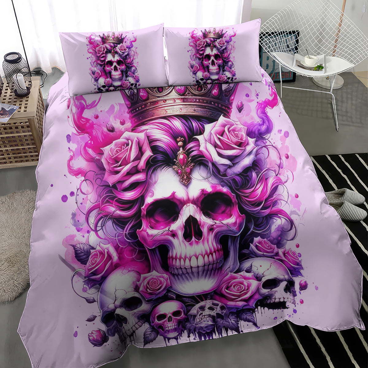 Rose Skull Bedding Set Bitch I'm The Fucking Queen
