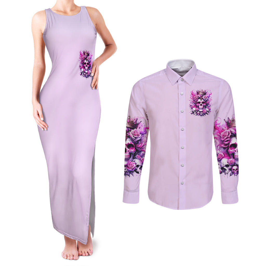 Rose Skull Couples Matching Tank Maxi Dress and Long Sleeve Button Shirt Bitch I'm The Fucking Queen