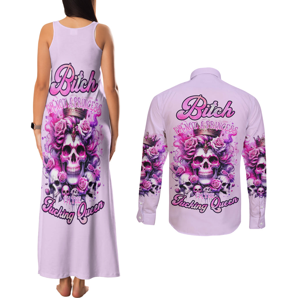 Rose Skull Couples Matching Tank Maxi Dress and Long Sleeve Button Shirt Bitch I'm The Fucking Queen