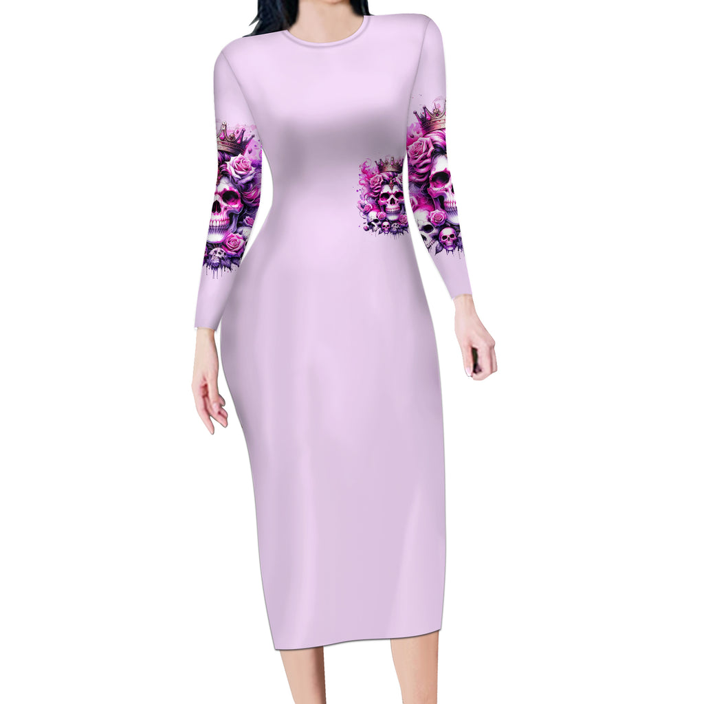 Rose Skull Long Sleeve Bodycon Dress Bitch I'm The Fucking Queen