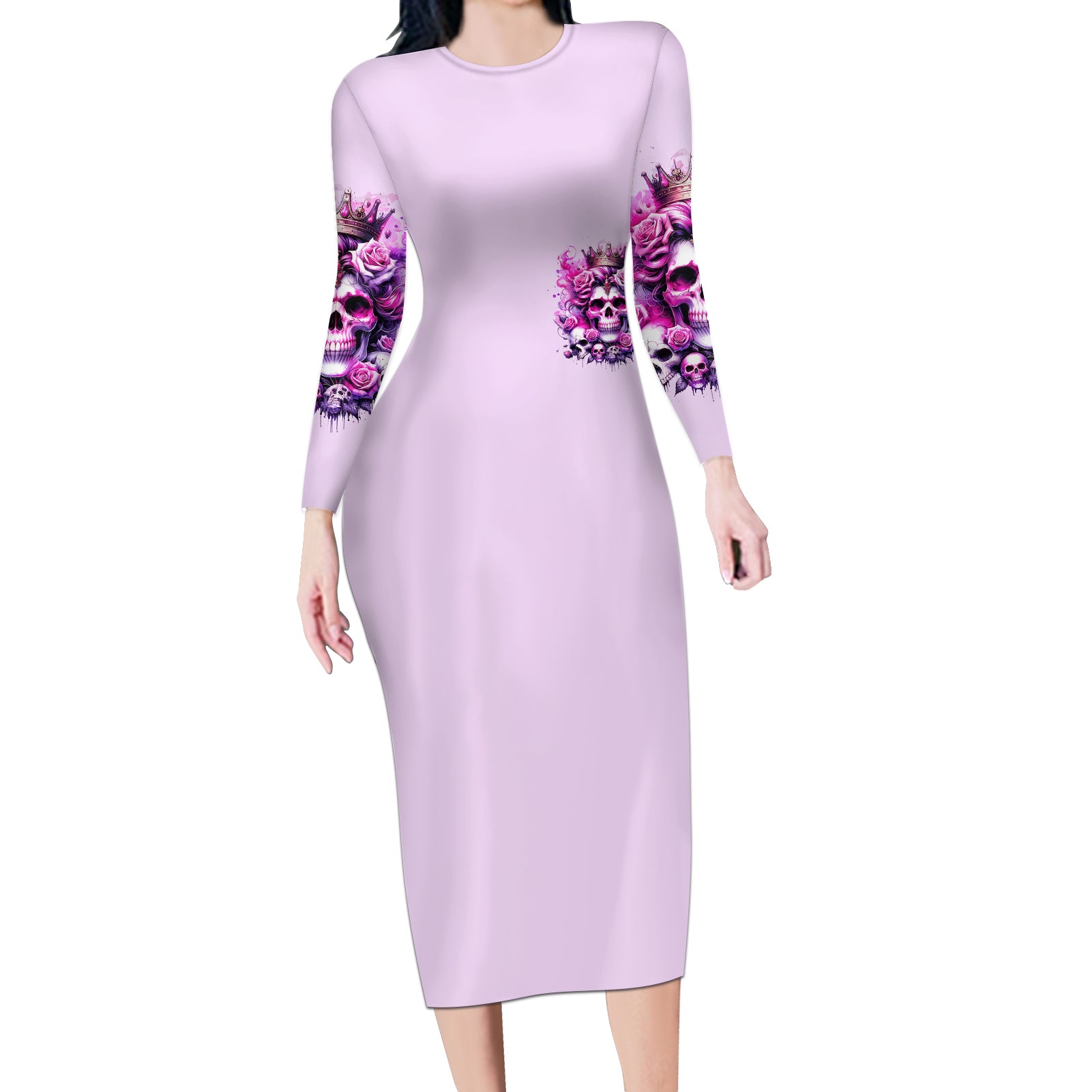 Rose Skull Long Sleeve Bodycon Dress Bitch I'm The Fucking Queen