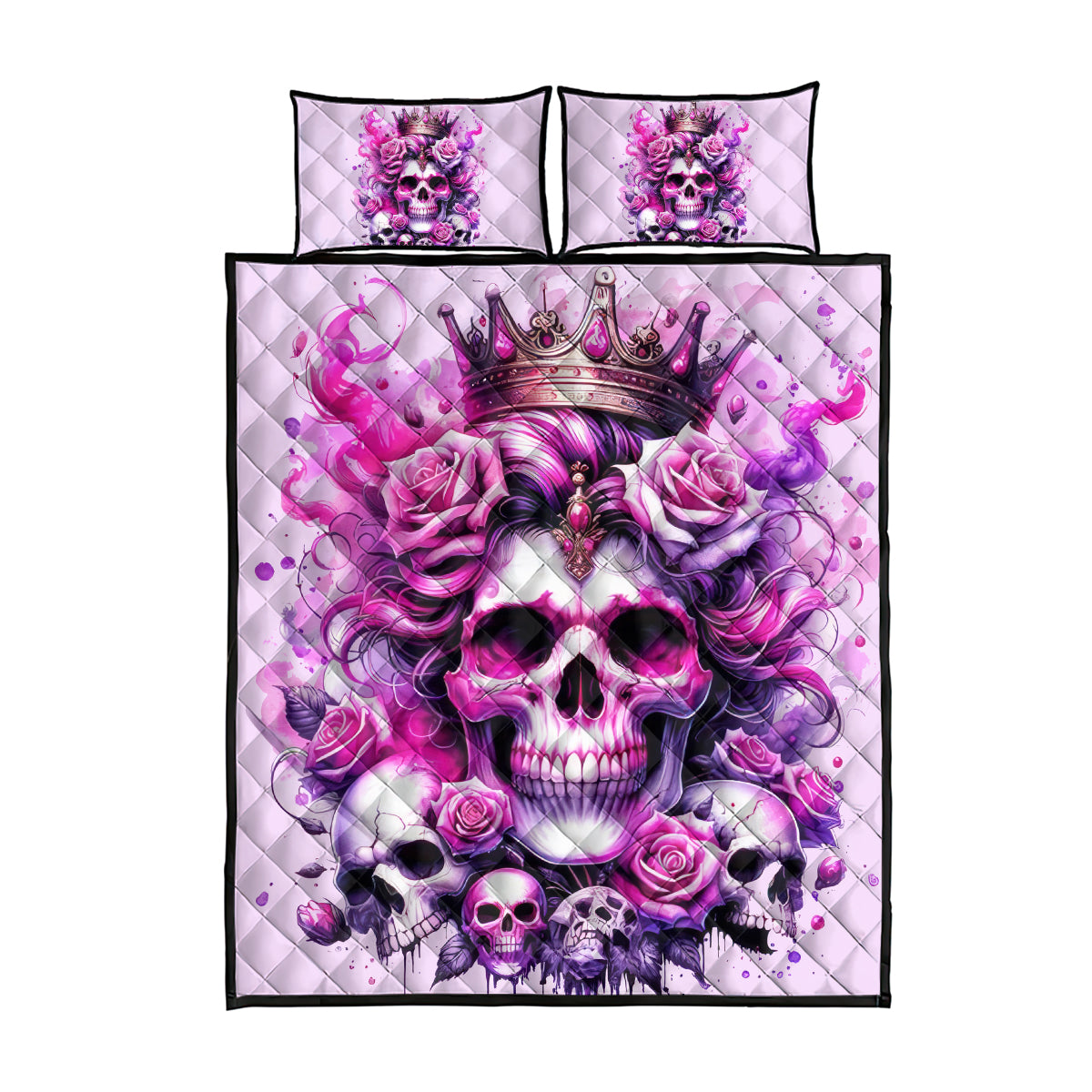 Rose Skull Quilt Bed Set Bitch I'm The Fucking Queen