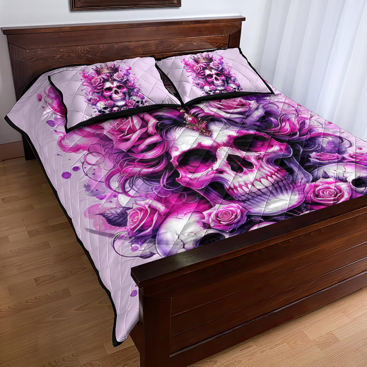 Rose Skull Quilt Bed Set Bitch I'm The Fucking Queen