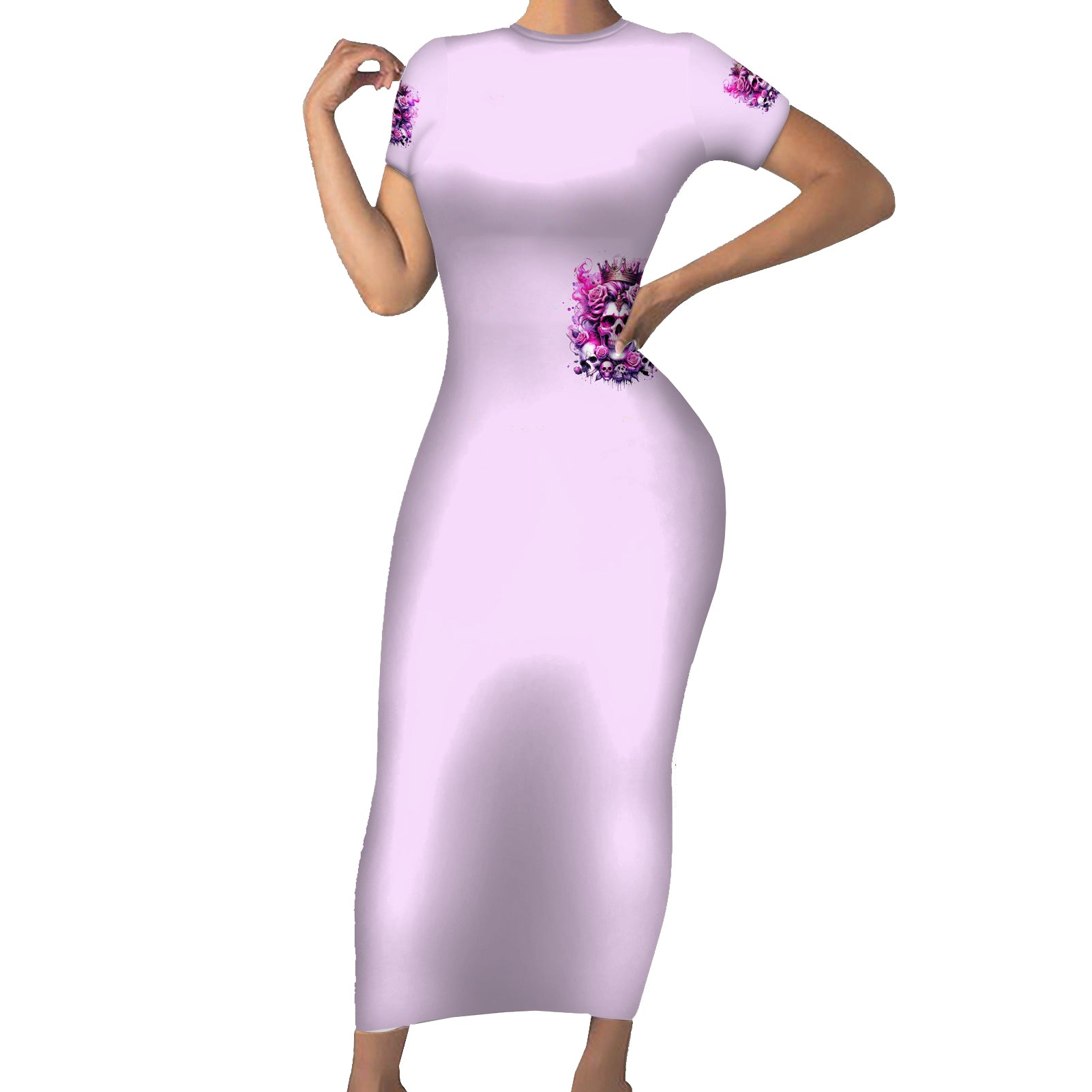 Rose Skull Short Sleeve Bodycon Dress Bitch I'm The Fucking Queen