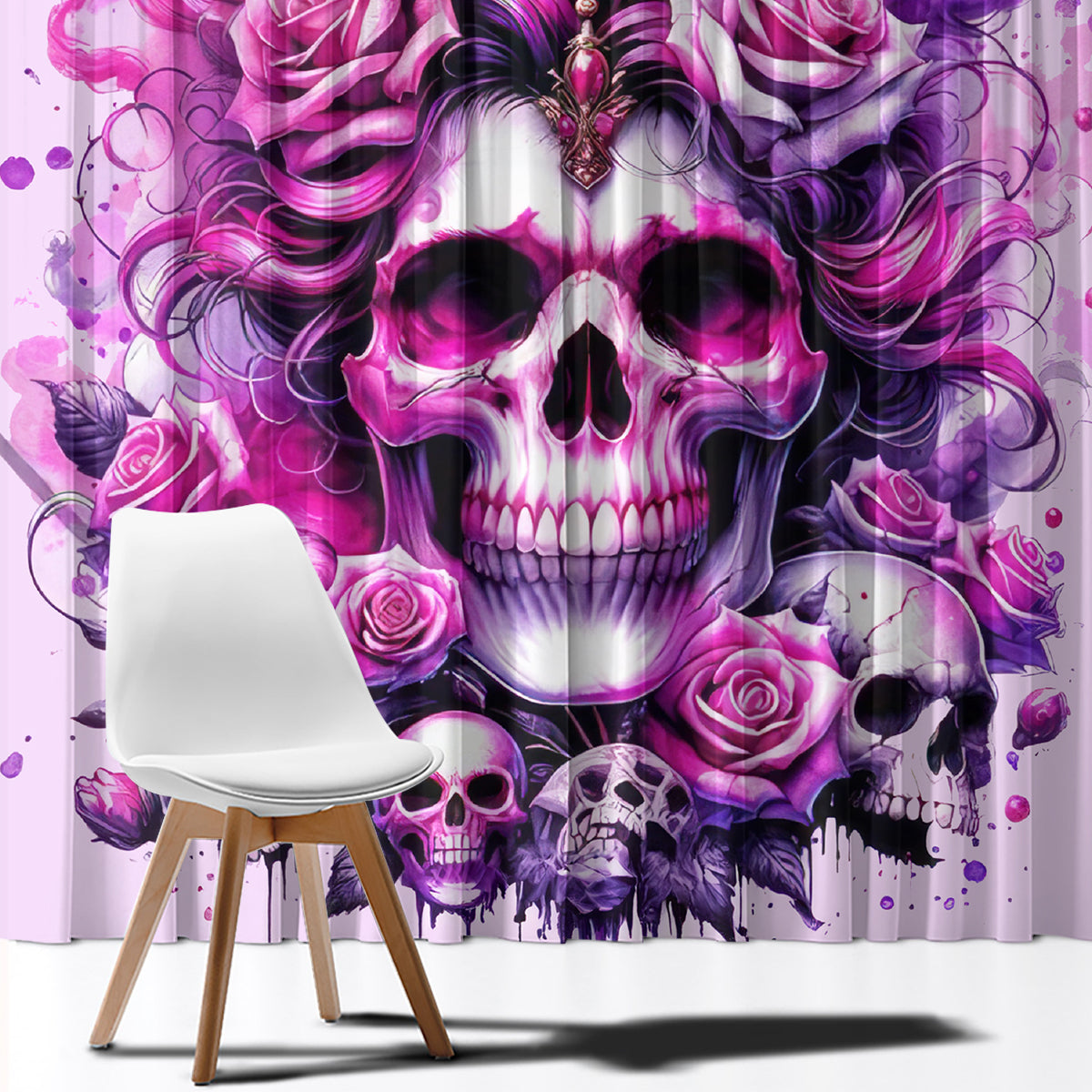 Rose Skull Window Curtain Bitch I'm The Fucking Queen