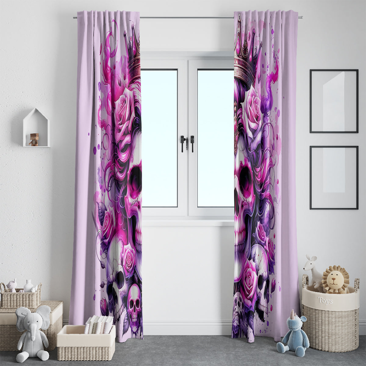 Rose Skull Window Curtain Bitch I'm The Fucking Queen