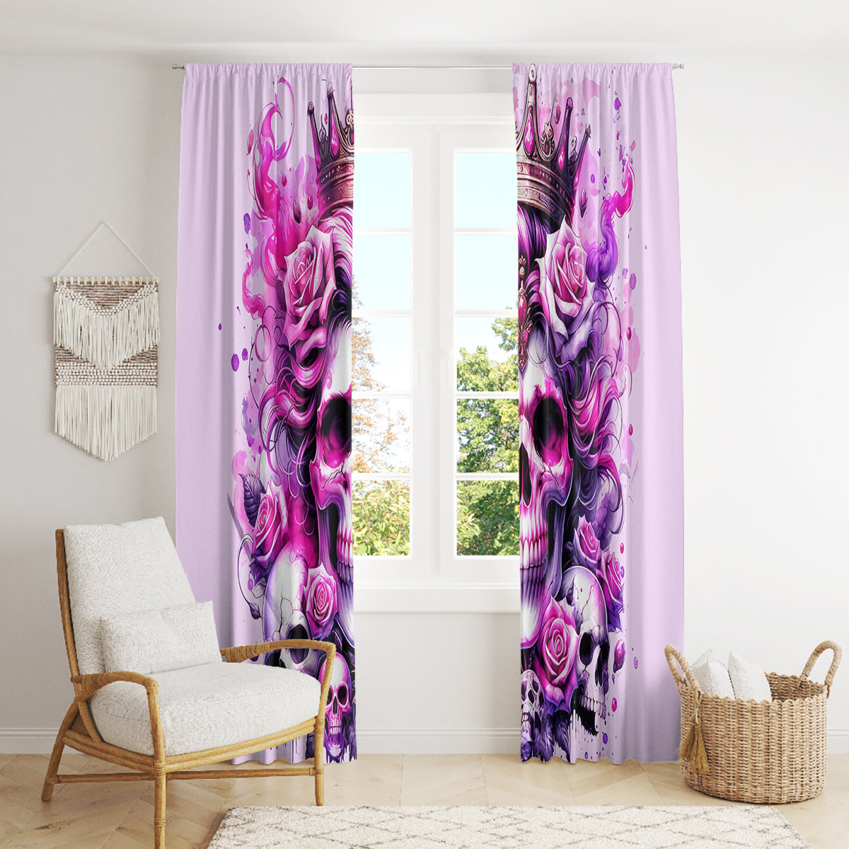 Rose Skull Window Curtain Bitch I'm The Fucking Queen