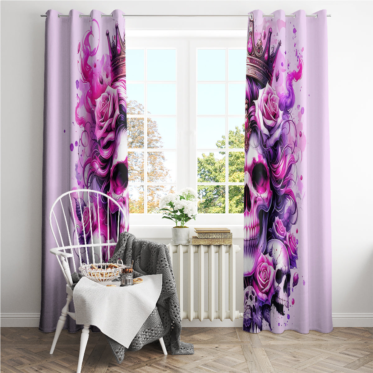Rose Skull Window Curtain Bitch I'm The Fucking Queen