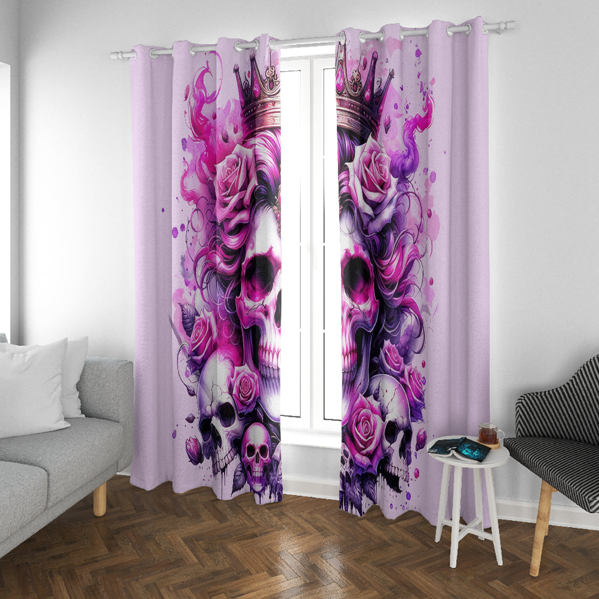 Rose Skull Window Curtain Bitch I'm The Fucking Queen