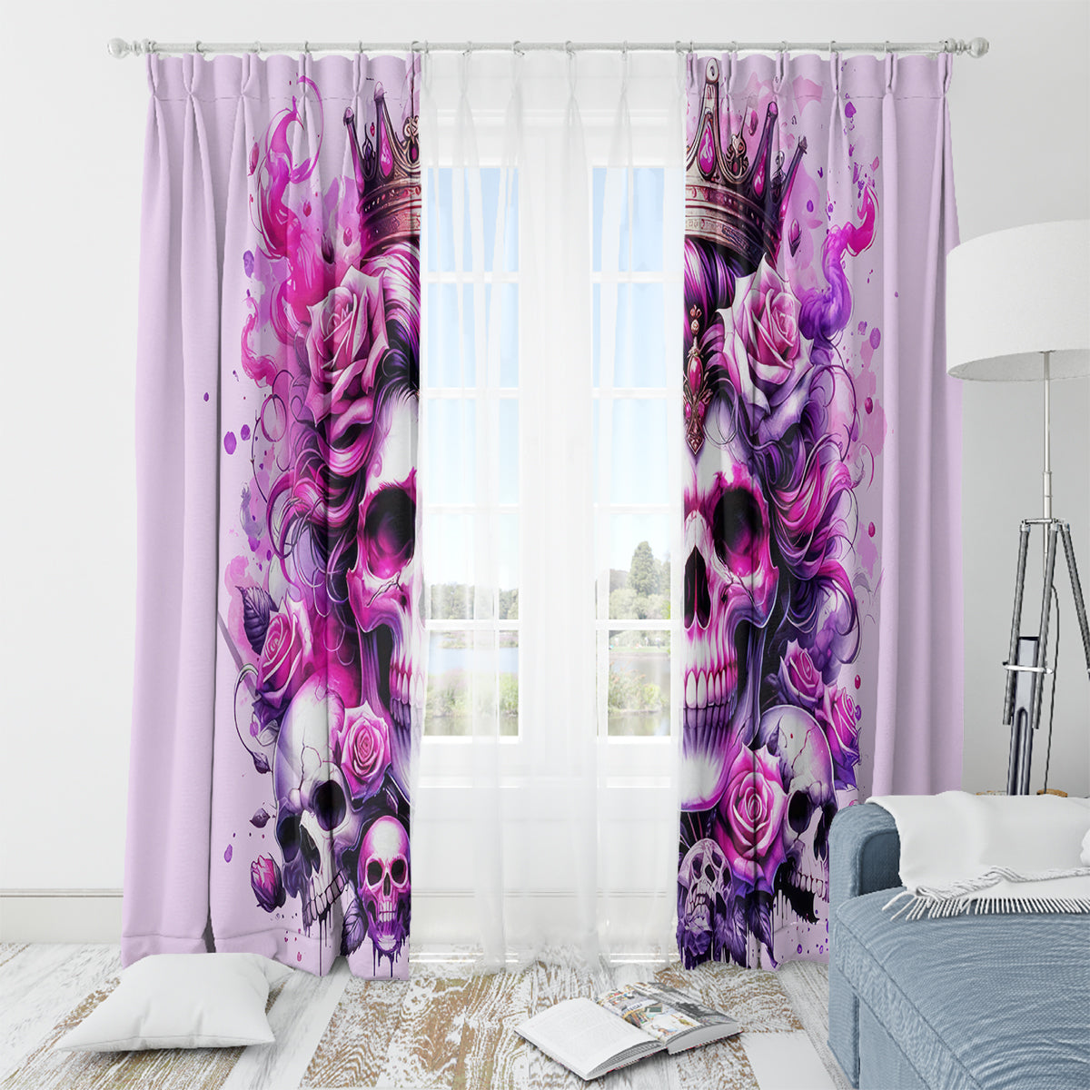Rose Skull Window Curtain Bitch I'm The Fucking Queen