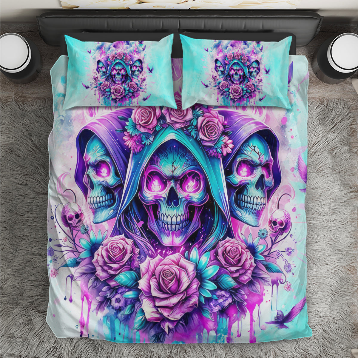 Flower Skull Angel Bedding Set Stuck Between IDK IDC and IDGAF