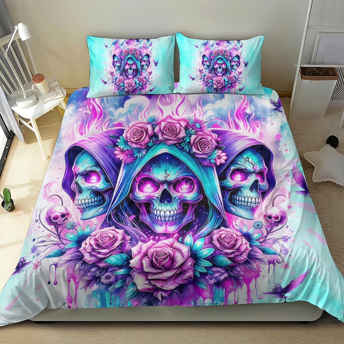 Flower Skull Angel Bedding Set Stuck Between IDK IDC and IDGAF