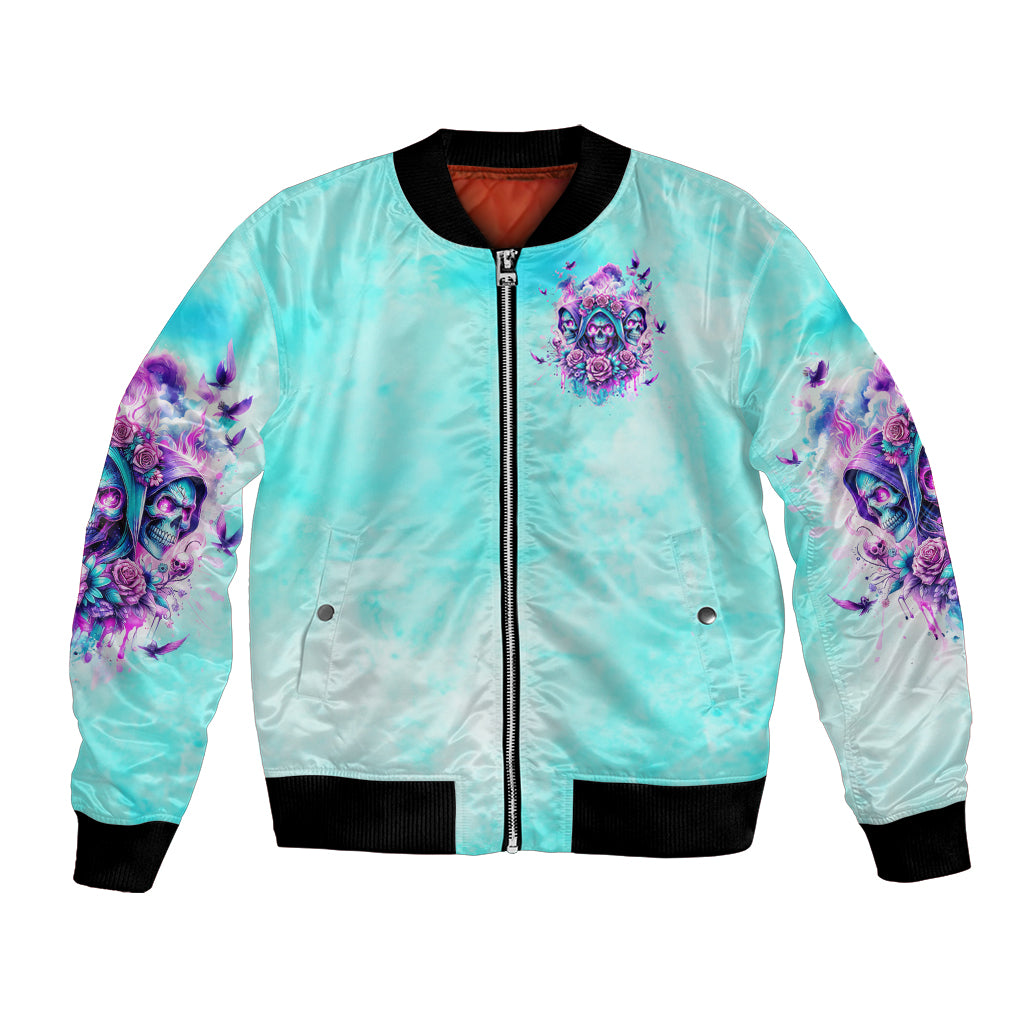 Flower Skull Angel Bomber Jacket Stuck Between IDK IDC and IDGAF