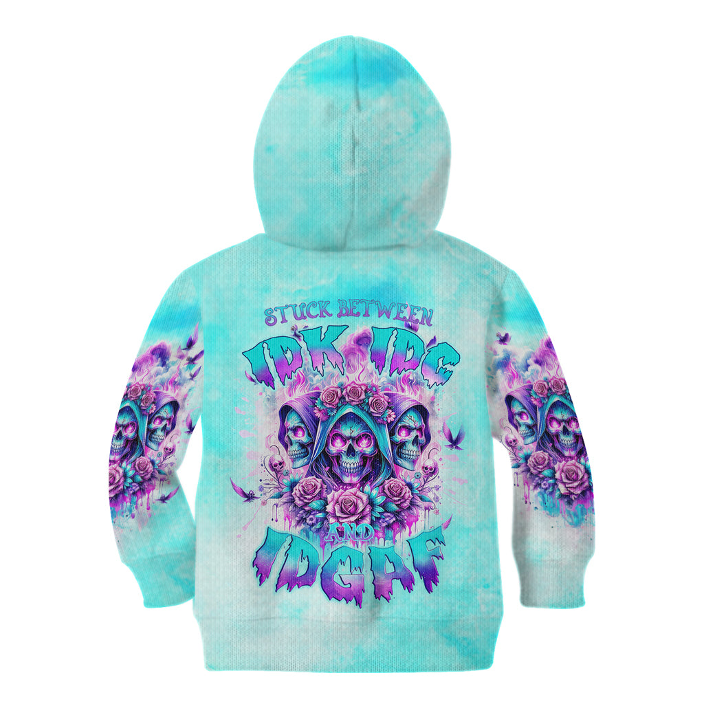 Flower Skull Angel Kid Hoodie Stuck Between IDK IDC and IDGAF