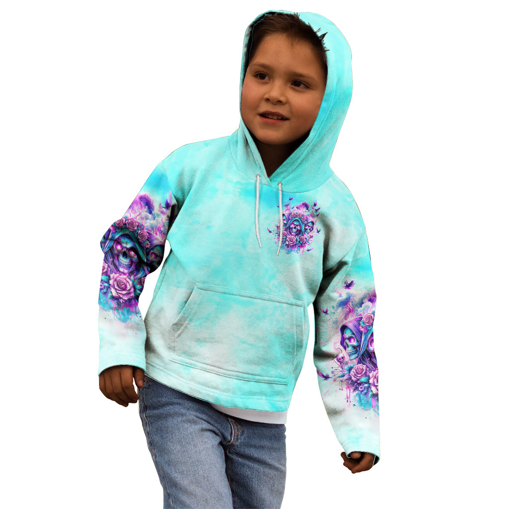 Flower Skull Angel Kid Hoodie Stuck Between IDK IDC and IDGAF