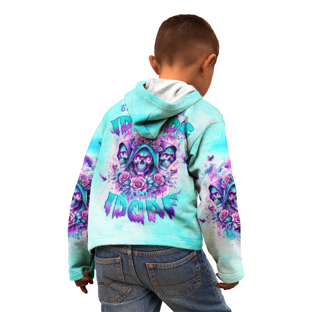 Flower Skull Angel Kid Hoodie Stuck Between IDK IDC and IDGAF