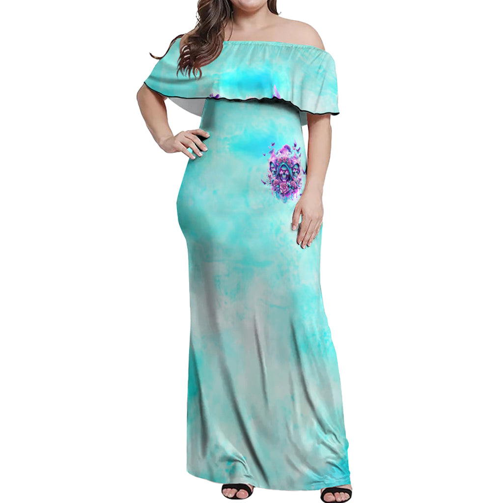 Flower Skull Angel Off Shoulder Maxi Dress Stuck Between IDK IDC and IDGAF
