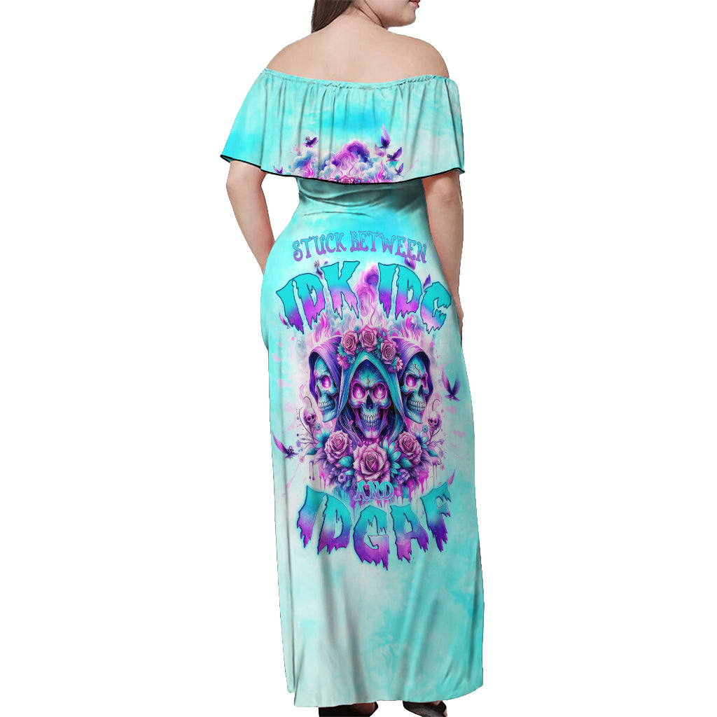 Flower Skull Angel Off Shoulder Maxi Dress Stuck Between IDK IDC and IDGAF
