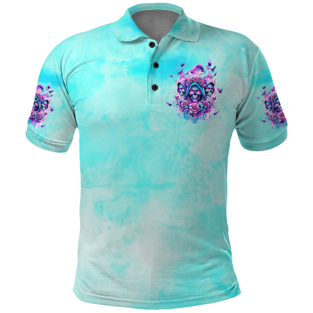 Flower Skull Angel Polo Shirt Stuck Between IDK IDC and IDGAF