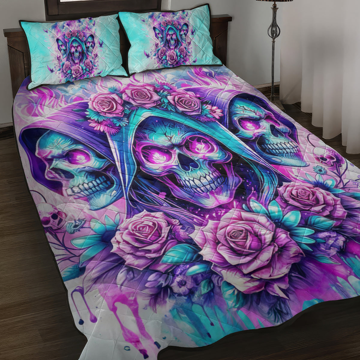 Flower Skull Angel Quilt Bed Set Stuck Between IDK IDC and IDGAF