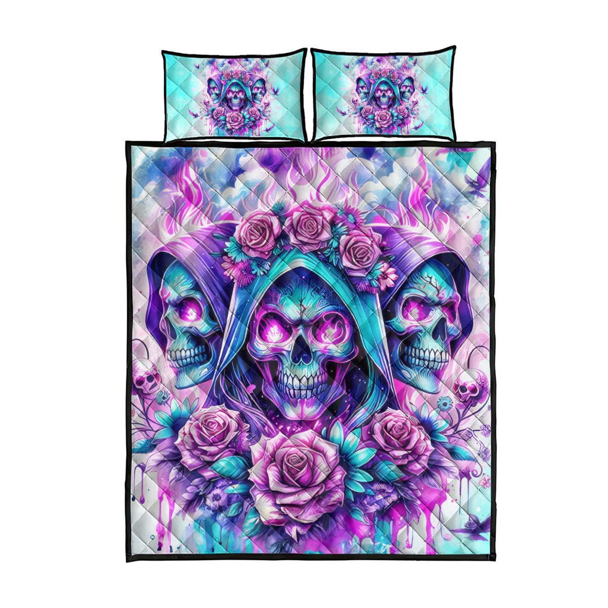 Flower Skull Angel Quilt Bed Set Stuck Between IDK IDC and IDGAF